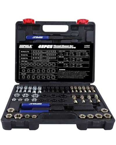 Thread File Set - 5140 Alloy Steel SAE & Metric Thread Files with Ergonomic Handle - Professional Thread Restorer Kit Repair Tool for Automotive, Plumbing (49 PCS Thread Repair Kit)