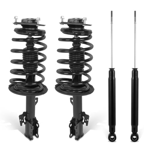 Auto Dynasty Pair of Front Coil Spring Shock Strut Mount Assembly and Rear Struts Shock Absorber Compatible with Toyota Sienna FWD 2004-2020, Matte Black Powdercoat