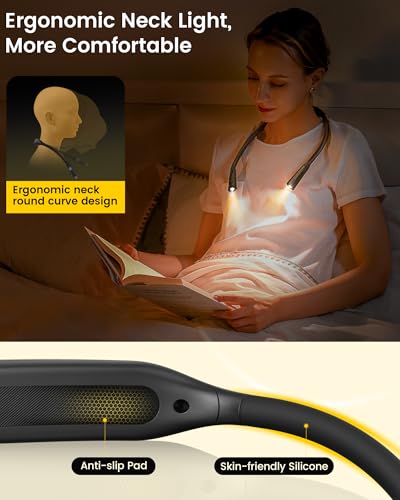 Glocusent Neck Book Light, 1200mAh Rechargeable Neck Reading Light, Hands Free Book Lights for Reading at Night, 5 Colors & 5 Brightness, Private Lightweight Book Reading Light in Bed for Book Lovers - color: Black