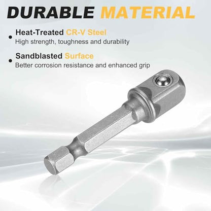 HARFINGTON 10pcs Impact Socket Adapter 3/8" Square Drive 1/4" Hex Shank 2" Long Extension Bit for Axle Nut Driver Drill Socket Sets - size: 3/8" x 2"