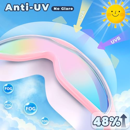 Keary 2 Pack Kids Swim Goggles for 3-15 UV Protection Anti-Fog Pool Water Swimming Goggles for Boys Girls Youth Toddler - color: Pink Mirrored & Cyan Blue