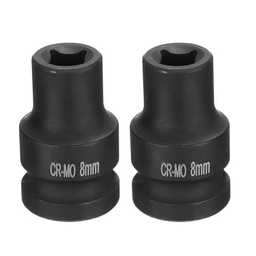 HARFINGTON 2pcs 4 Point Square Socket 1/2" Drive 8mm Metric Square Impact Socket CR-MO Blackening Standard Wheel Sockets Pneumatic Socket Tool for Auto Repair Mechanical Maintenance Home Use - size: 8mm