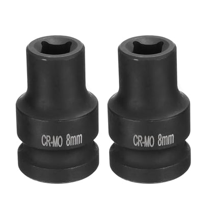 HARFINGTON 2pcs 4 Point Square Socket 1/2" Drive 8mm Metric Square Impact Socket CR-MO Blackening Standard Wheel Sockets Pneumatic Socket Tool for Auto Repair Mechanical Maintenance Home Use - size: 8mm