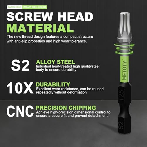 47PCS Impact Torx Screwdriver Bits Set Magnetic (T20/T25/T30) S2 Steel Multi-Star Driver Bits with Green Storage Box - size: Torx with Storage Box with 47PCS