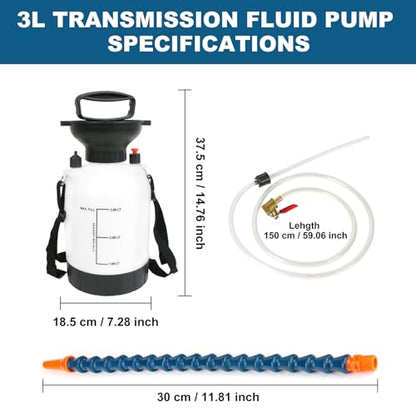 3L Transmission Fluid Pump, Gear Oil Pump, Oil Transfer Pump for ATF | Differential & Transfer Case Fluid Changes, Manual Fluid Extractor with 59" TPU Hose, Brass Ball Valve & Sealing Tape - size: Fluid Pump - 3L