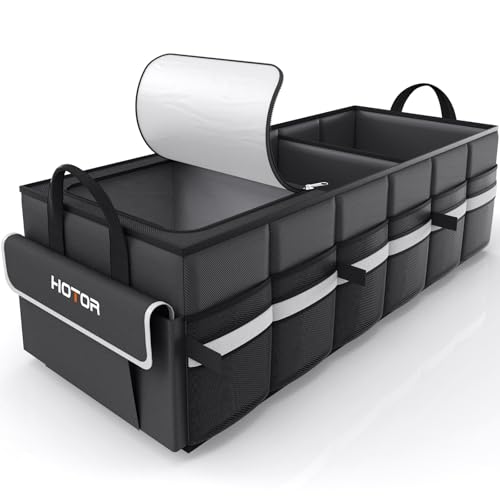 HOTOR Trunk Organizer - Car Organizer with Built-In Leakproof Car Cooler, Collapsible Trunk Organizer with Cooler for SUV, Sedan, with Base Panel (3 Compartments, Black), 35.4"×14.2"×10.6" - color: Black, size: X - Large