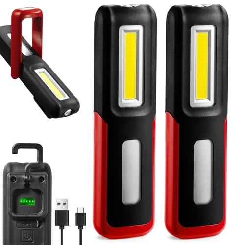 Men's Tool, Rechargeable LED Work Light BBQ Accessories with Magnetic Base & 360° Rotatable Hook, Multipurpose Mechanic Household Flashlight with Long Runtime,Red2Pcs - color: 2 pack Red