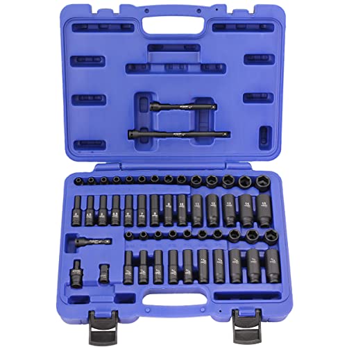 Stark USA Elite 53PCS 1/4" DR Master Impact Socket Wrench Set, Universal Socket Adapter SAE (3/16" - 9/16") & MM (4 to 15) - style: 53pcs SAE/Metric Impact Socket Set