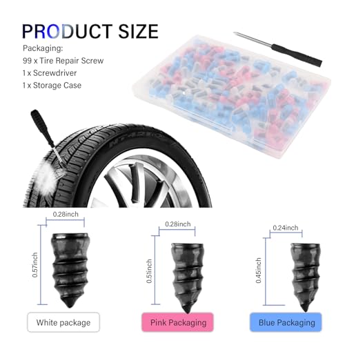 IHOTDER 100PCS Tire Repair Rubber Nail Kit,2026 New 3 Sizes Screw in Tire Plugs Set Includes Screwdriver,Fast Self-Service Tires Plug Kit Heavy Duty Professional for Truck/SUV Puncture - color: 3 Size/100PCS