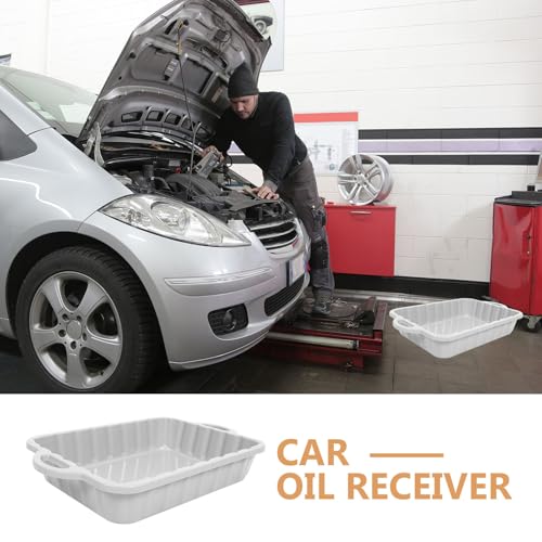 CALLARON 23.5" Car Oil Drain Pan - Heavy Leakproof Oil Collector Pan, Plastic Large Transmission Drain Pan, White Changing Oil Pans for Car Truck Engine, Transmission, Automotive Accessories - color: White