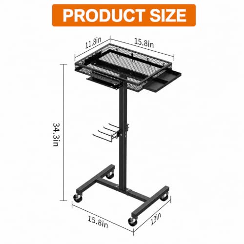 Rolling Tool Cart with Wheels, Metal Work Table Tool Organizer | Mechanic Cart with Side Tool Slots & Mesh Tray, Ideal for Garage & Workshop