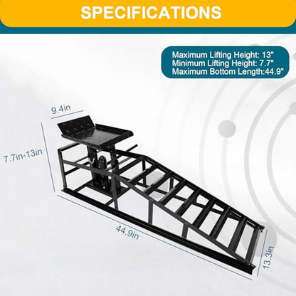 2 Pcs Black Hydraulic Car Ramps 5 Ton (11,000 LBS) Heavy Duty Steel Car Lift Ramps with Hydraulic Jack for Oil Changes & Truck Repair, Truck Trailer Garage Vehicle Ramps - color: Black