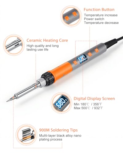 Soldering Iron Kit, 100W High Power LCD Digital Solder Iron Pen, Fast Heating Soldering Tool with Magnifying Glass and Helping Hands, Iron Tips, Solder Wire, Tweezer, Automatic Sleep Mode - color: Orange