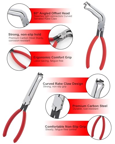 SKOCHE 7 Piece Electrical Disconnect Pliers with Terminal Pin Removal Tool Kit, Black Gloves, Automotive Electrical Plug Connector Disconnect Tool for Cars, Connector Separator and Hose Clamp Pliers