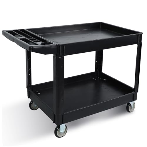 46 x 26-Inch Heavy Duty Utility Cart with Wheels, 1000 lbs Capacity Plastic Rolling Tool Carts W/Deep 2-Shelf, Mechanic Work Cart for Garage, Warehouse, Workshop, Black - color: Black, size: Deep Shelf 46 x 26 Inch