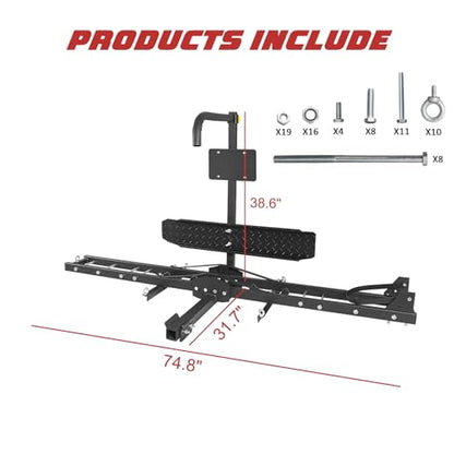 Motorcycle Hitch Carrier, 500LBS Heavy Duty Steel Dirt Bike Hauler Hitch Mount Rack with Loading Ramp, Anti-Tilt Locking Device for Truck, Car or SUV with 2" Hitch Receiver