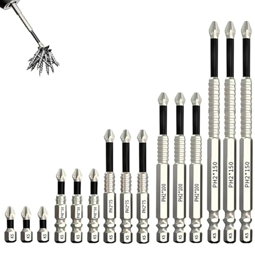 15 Pack Phillips Bits #2, High Magnetic Screwdriver Drill Bit Set - K5 Impact Resistant Non Slip Bit - S2 Alloy Steel - 1/4'' Hex Shank - 25 50 75 100 150mm - color: 15pcs
