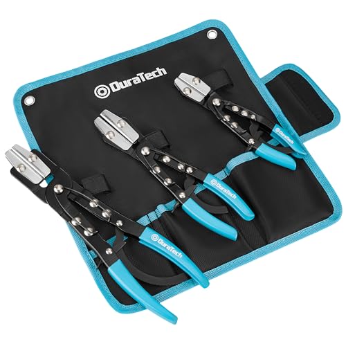 DURATECH Ratcheting Hose Pinch off Pliers, 3-Piece Set, 8", 10", 12" | Locking Design, For Coolant, Fuel Lines, Radiator, No-Spill, Leak-Proof Design, With Storage Bag