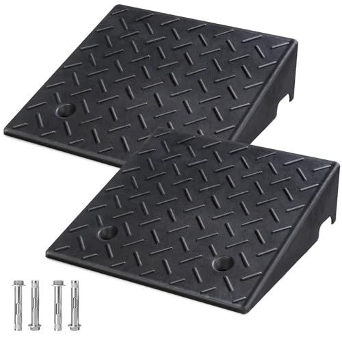 2 Pack Rubber Curb Ramps for Driveway, 6" Height, Heavy Duty 4 Ton (8818 lbs) Capacity, for Lawn Mower, Wheelchair, Motorcycle, Car, Loading Dock & Threshold - size: 6" Rise