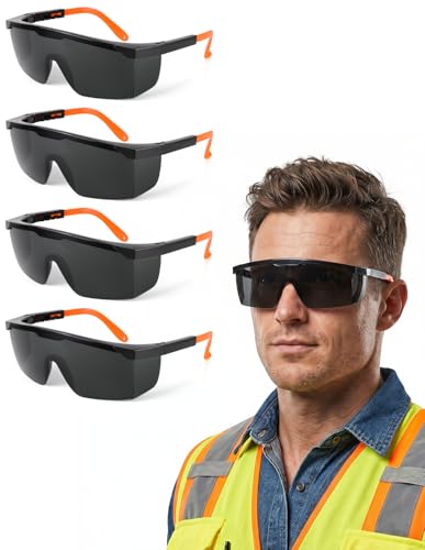 Safety Glasses 4 Pack – Smoke Tinted Lenses for Outdoor Work and Shooting, ANSI Z87.1 Anti Fog, UV Protection, Impact Resistant Protective Eyewear Over-spec - color: Smoke Tinted