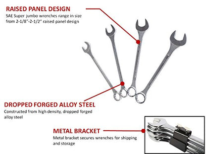 SUNEX TOOLS 9604 Super Jumbo SAE Combination Wrench Set, 4-Piece, Silver - size: SAE, style: Super Jumbo Combination Wrench Set 4-Piece