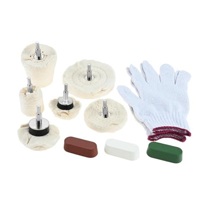dophee 10Pcs Cloth Cotton Buffing Wheel Kit for Automotive Metal | Drill Polishing Pads Abrasive Wheel for Aluminum Stainless Steel Chrome Jewelry Wood Plastic Ceramic Glass