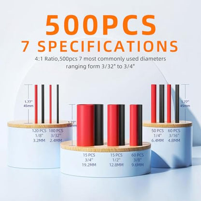 TKDMR 500 Pcs Heat Shrink Tubing Kit - 4:1 Ratio Adhesive Lined, Marine Grade Shrink Wrap,Industrial Heat Shrink Tubing,Red & Black - color: Red & Black, size: 1.77"-Red & Black