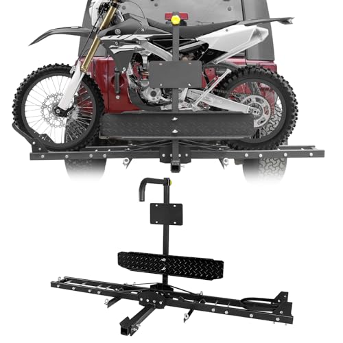 Motorcycle Hitch Carrier, 500LBS Heavy Duty Steel Dirt Bike Hauler Hitch Mount Rack with Loading Ramp, Anti-Tilt Locking Device for Truck, Car or SUV with 2" Hitch Receiver