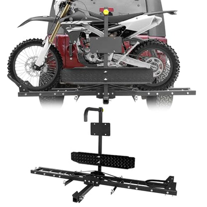 Motorcycle Hitch Carrier, 500LBS Heavy Duty Steel Dirt Bike Hauler Hitch Mount Rack with Loading Ramp, Anti-Tilt Locking Device for Truck, Car or SUV with 2" Hitch Receiver