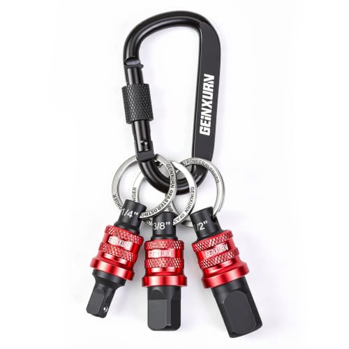 Geinxurn 3Pcs Socket Holder Keychain, 1/4"3/8"1/2" Drive Quick Release & Quick Change Socket Set Organizer for Socket Adapter Square Drive for Lineman, Electricians, Construction Crews Outdoor Work - style: B01K003
