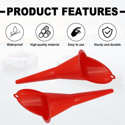 2 Pieces Automotive Plastic Oil Funnels with Long Neck Multi-Function No Spill Design for Gas Coolant Transmission Fluid Engine Oils Fuel Lubricants and Diesel (Red) - color: red