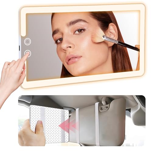 Led Sun Visor Vanity Mirror,Upgraded Large Car Mirrors with Lights,Dimmable Light up Vanity Makeup Mirror for Car,Rechargeable Universal Rear View Visor Mirrors (White) - size: Large(WHITE)