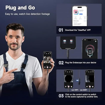 Endoscope Camera with Light,1920P HD Borescope with 8 Adjustable LED Lights, IP67 Waterproof 16.5FT Semi-Rigid Snake Camera, Snake Cord Inspection Camera for iPhone, iPad and Android Phone-5M
