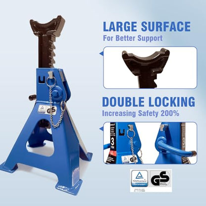 Car Jack Stands 2 Ton with Double Locking and Large Foot Base for Lifting Cars,SUVS,MPVS, Heavy Duty Steel, 4400 lb Capacity, 1 Pair, Blue - size: 2T