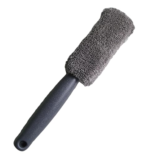 Non Abrasive Wheel Tool with Short Handle Soft Bristles for Alloy Rim Brake Dust Removal Wheel Cleaner Brush - color: gray
