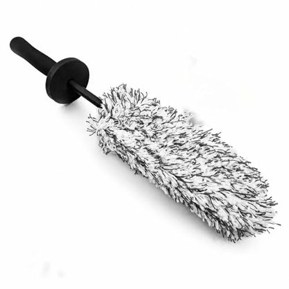 Long Handle Microfiber Car Wheel Brush, Wheel Barrel Brush for Rim Cleaning, Wheel Cleaner Brush for Narrow Spokes & Brake Calipers (Black + White) - color: Black + White
