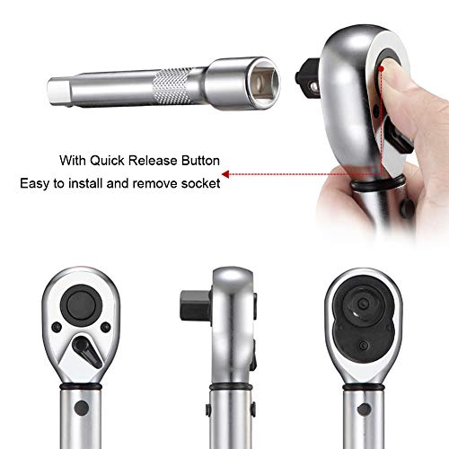 BULLTOOLS 1/2-inch Drive Click Torque Wrench Set Dual-Direction Adjustable 90-tooth Torque Wrench with Buckle（25-250ft.lb / 33.75-337.5Nm）