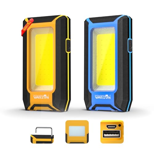 WARSUN 2PC LED Work Light Rechargeable, Magnetic COB Portable Worklights, 40w 1500 Lumens,Metal Hanging Hook 3 Lighting Modes, Job Site Lighting for Car Repairing,Camping,Hunting,Yellow Blue - color: Muticolored
