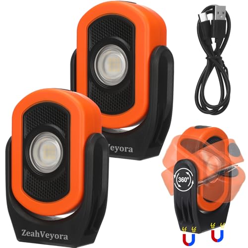 2 Pack 780 Lumens Magnetic Work Light USB Rechargeable LED Flashlight Magnetic Portable Inspection Worklight for Car Repair Emergency Illumination Mechanic Workshop Camping Hiking (Orange) - color: Orange