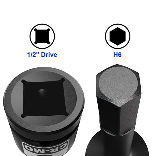1/2" Drive 6 mm Hex Impact Bit Socket, H6 Allen Bit Socket, Metric, Cr-Mo Steel, Automotive Repair Industrial Maintenance and DIY Enthusiasts Alike - size: 1/2" H6 Deep