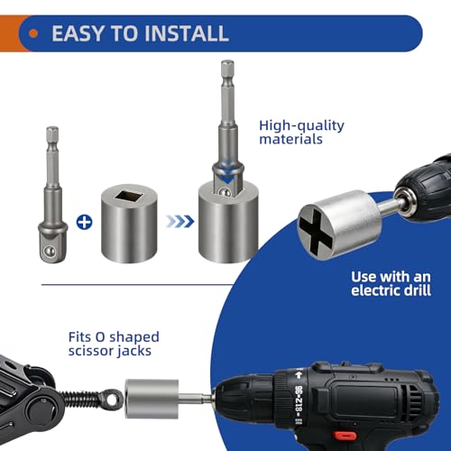 3Pcs Scissor Jack Adapter Set for Car, Heavy Duty Universal Jack Socket Adapter for Hand Drill Scissor Car Jacks with a 1/2 in Socket Adapter Bit for 1/2 in Impact Wrench or 13/16 in Lug Wrench