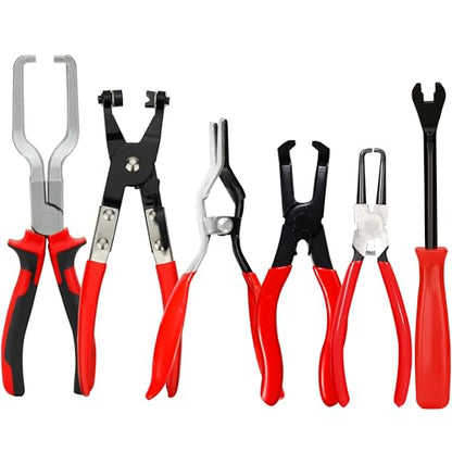 6 PCS Fuel Line Disconnect Pliers Set Hose Remover Tool With 80 Degree Disconnect Pliers Hose Remover Pliers Hose Pipe Clamp Clip 7 Inch Fuel Filter Caliper Flat Hose Clamp Plier Set - size: 6 Pcs Set