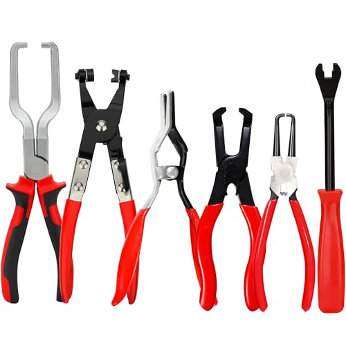 6 PCS Fuel Line Disconnect Pliers Set Hose Remover Tool With 80 Degree Disconnect Pliers Hose Remover Pliers Hose Pipe Clamp Clip 7 Inch Fuel Filter Caliper Flat Hose Clamp Plier Set - size: 6 Pcs Set
