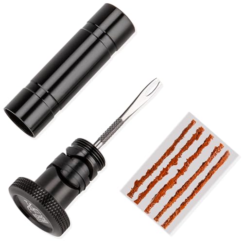 Handlebar End Plugs with Tubeless Tire Repair Kit - Handlebar Insert Fix a Puncture or Flat Includes Bar Plugger Tool and Plugs - Bike Tool for Mountain,Road Bicycle - style: TRT-001