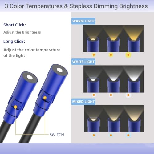 Book Light, 3 Color and Brightness Adjustable Reading Light, Rechargeable and Bendable Round Neck Design, 0+Hrs Runtime, Neck Round Design, Lightweight for Crafting, Knitting & Repairing (Blue)