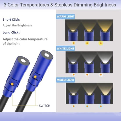 Book Light, 3 Color and Brightness Adjustable Reading Light, Rechargeable and Bendable Round Neck Design, 0+Hrs Runtime, Neck Round Design, Lightweight for Crafting, Knitting & Repairing (Blue)