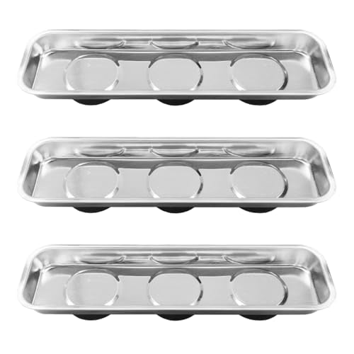 3PCS Magnetic Tray Holder, Stainless Steel Extra Strong Magnetic Bowl Parts Tray Set for Screws, Nuts, Bolts, Sockets, Pins – Mechanic Tool Metal Parts Organizer for Automotive Repair (Rectangular) - size: Rectangular