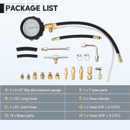 0-140PSI Fuel Pressure Gauge Kit | Fuel Injection Pump Pressure Tester Gauge Kit, TU-114 Oil Pressure Tester Tool for Gasoline Cars Motorcycles Trucks