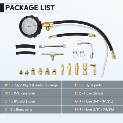 0-140PSI Fuel Pressure Gauge Kit | Fuel Injection Pump Pressure Tester Gauge Kit, TU-114 Oil Pressure Tester Tool for Gasoline Cars Motorcycles Trucks