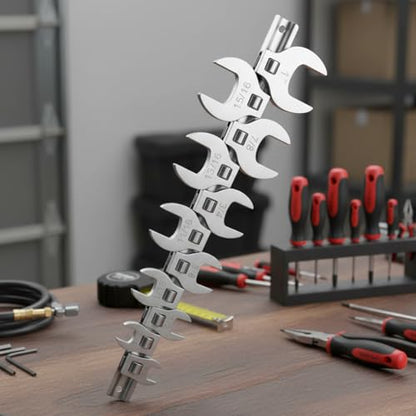 11-Piece Crowsfoot Wrenches Set, SAE Sizes from 3/8" to 1" Open-End Crowfoot Wrench Set with Organizer, Drive Flare Nut Wrench Tools for Automotive Repair Work